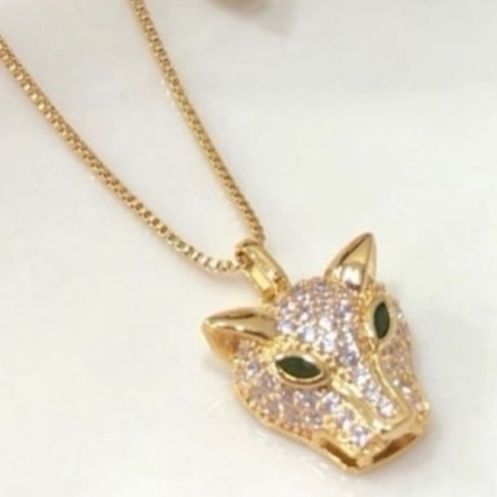 Rhinestone Gold Panther with Gem Eye Necklace